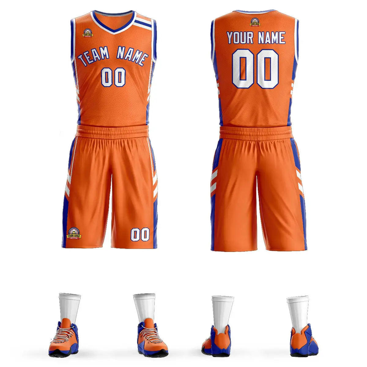 Orange White Royal Classic Mesh Basketball Jersey Sets