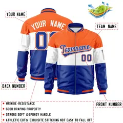 Orange White-Royal Color Block Varsity Letterman Bomber Jacket 2