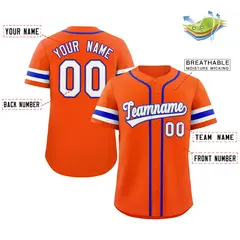 Orange White-Royal Full-Button Classic Baseball Jersey 2