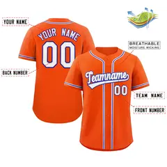 Orange White-Royal Full-Button Classic Baseball Jersey 2