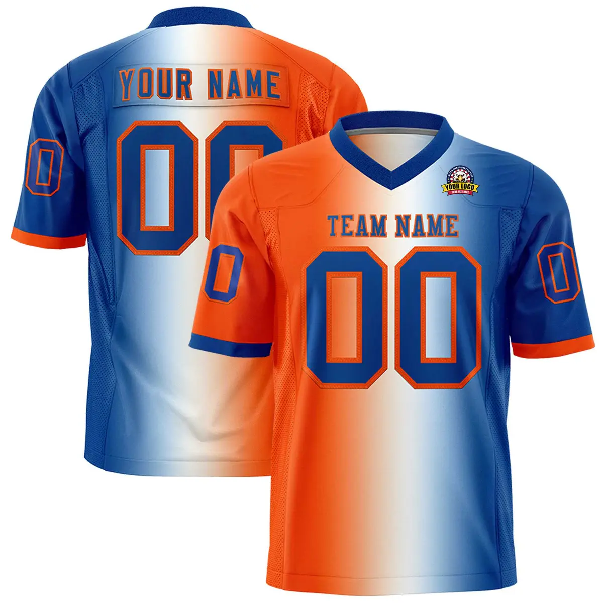Orange White-Royal Gradient Football Jersey