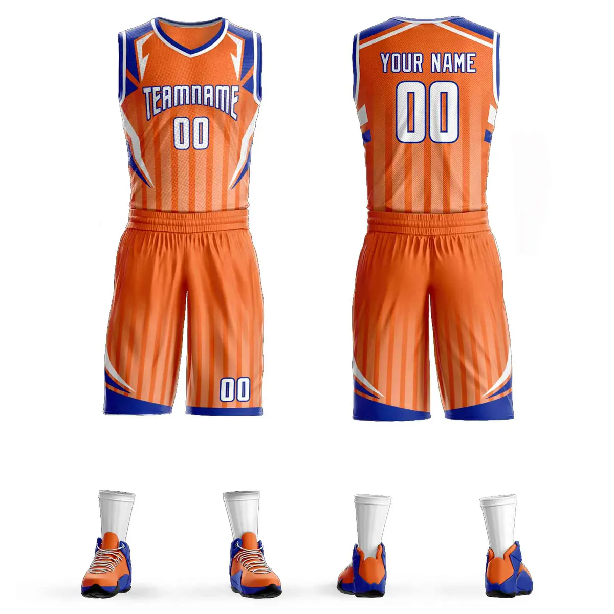 Orange White-Royal Graffiti Angular Element Basketball Jersey