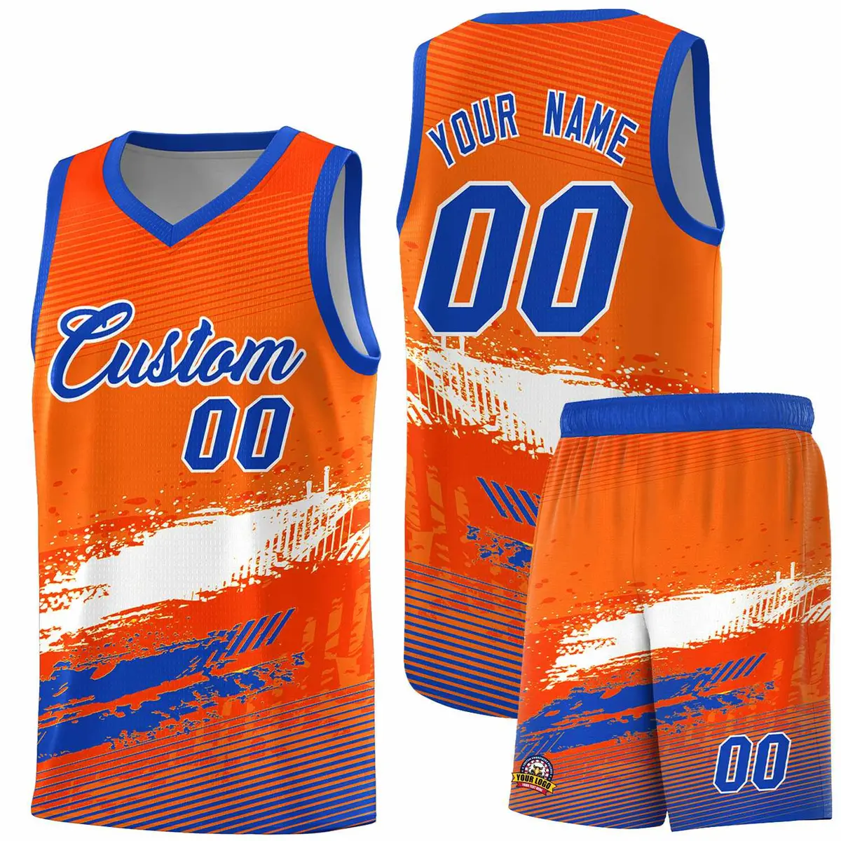 Orange White Royal Graffiti Basketball Jersey