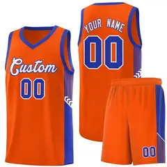 Orange White-Royal Side Stripe Basketball Jersey 1