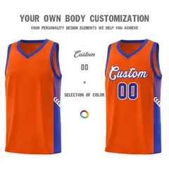 Orange White-Royal Side Stripe Basketball Jersey 3