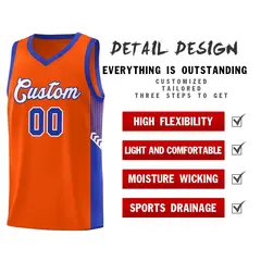 Orange White-Royal Side Stripe Basketball Jersey 5