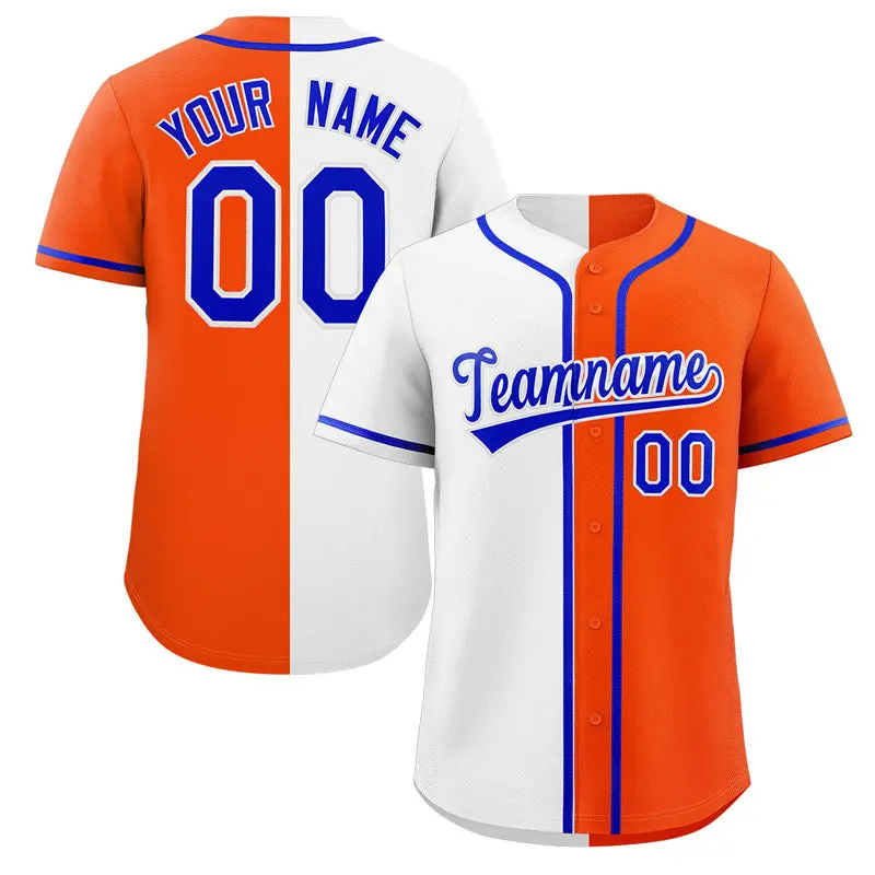 Orange White-Royal Split Fashion Baseball Jersey