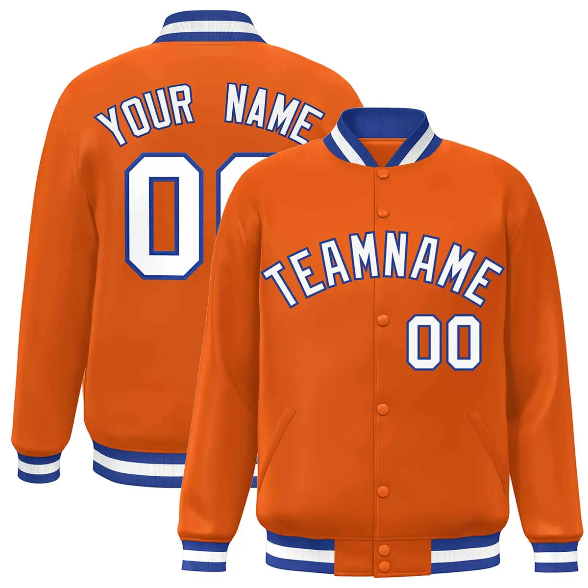 Orange White-Royal Varsity Full-Snap Letterman Jacket