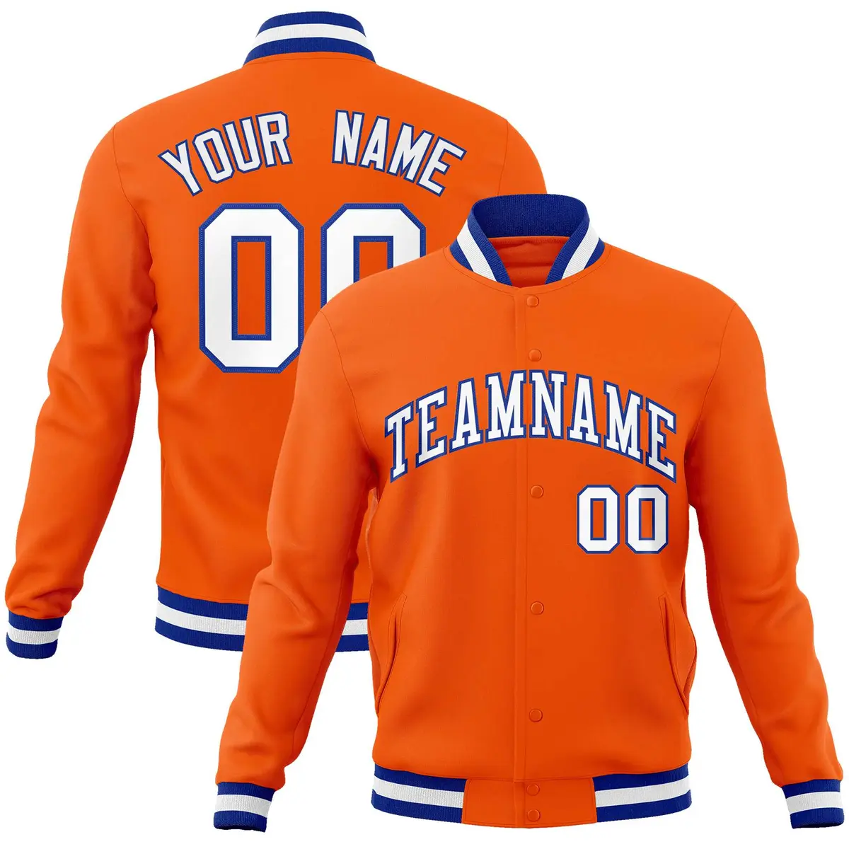Orange White-Royal Varsity Full-Snap Letterman Jacket