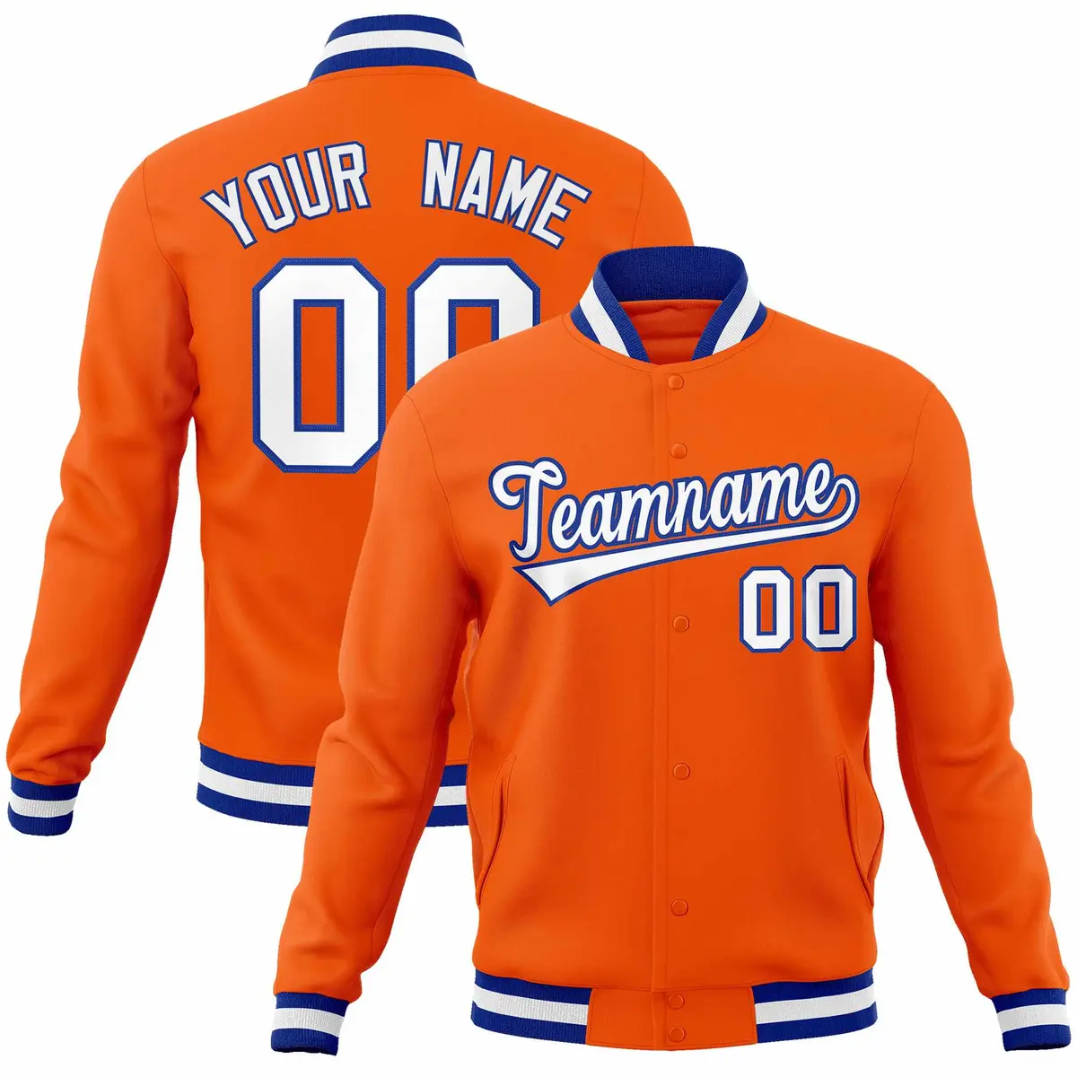 Orange White-Royal Varsity Full-Snap Letterman Jacket