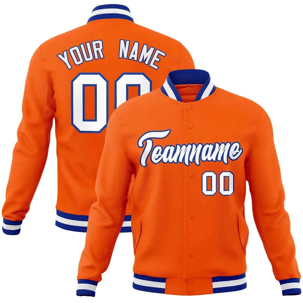 Orange White-Royal Varsity Full-Snap Letterman Jacket