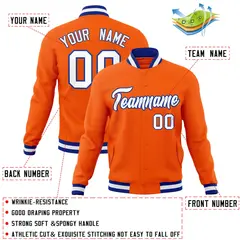 Orange White-Royal Varsity Full-Snap Letterman Jacket 4