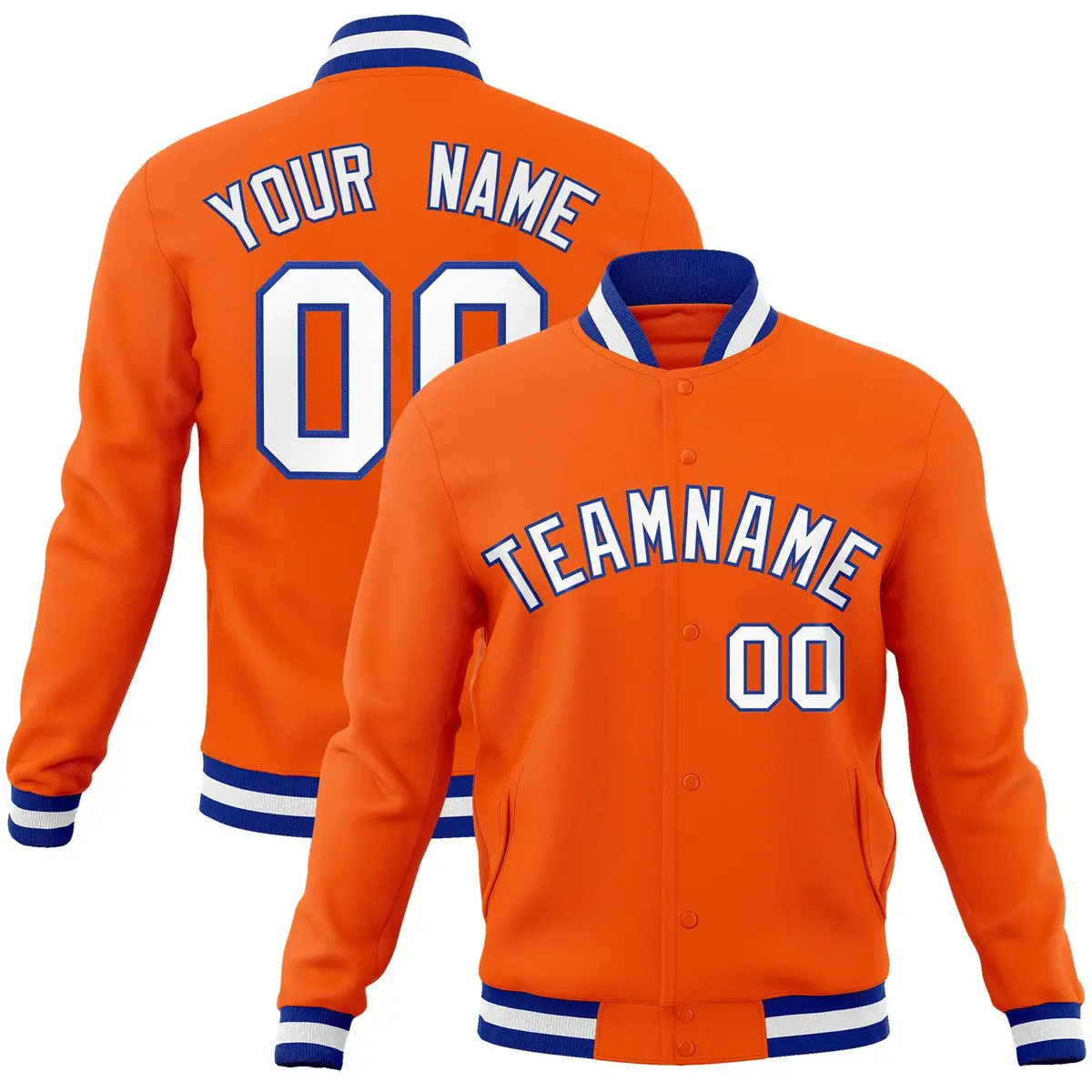 Orange White-Royal Varsity Full-Snap Letterman Jacket