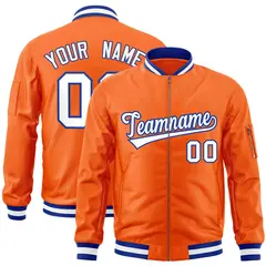 Orange White-Royal Varsity Full-Zip Letterman Bomber Jacket 1