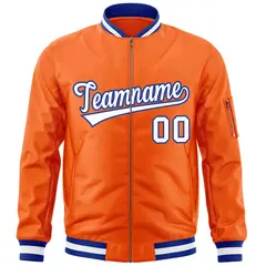 Orange White-Royal Varsity Full-Zip Letterman Bomber Jacket 3