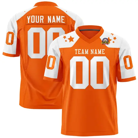 Orange White Shoulder Star Pattern Flag Football Jersey