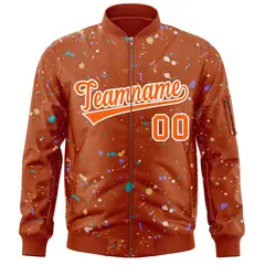 Orange White Splash Graffiti Varsity Full-Zip Letterman Jacket 3