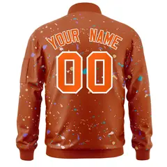 Orange White Splash Graffiti Varsity Full-Zip Letterman Jacket 4