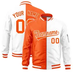 Orange White Split Varsity Full-Zip Letterman Bomber Jacket 1