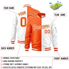 Orange White Split Varsity Full-Zip Letterman Bomber Jacket 2