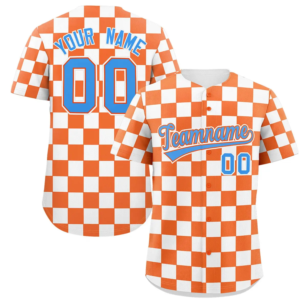 Orange White Square Grid Color Block Baseball Jersey