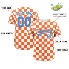 Orange White Square Grid Color Block Baseball Jersey 2