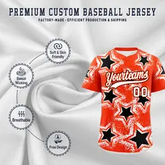 Orange White Star Graffiti Baseball Jersey 3