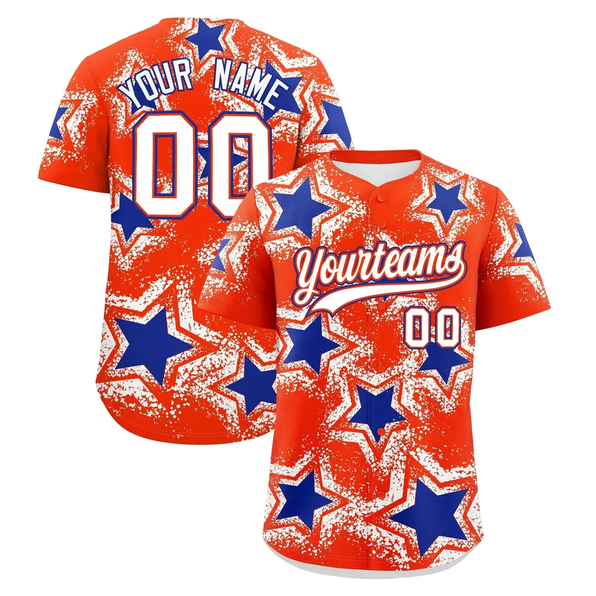 Orange White Star Graffiti Baseball Jersey