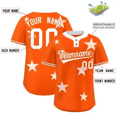 Orange White Star Graffiti Two-Button Baseball Jersey 2