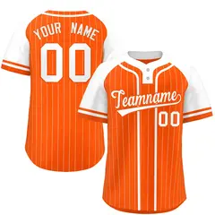 Orange White Stripe Raglan Two-Button Softball Jersey 1