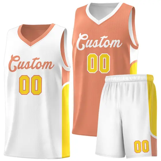Orange White U-shaped Side Pattern Double Side Basketball Jersey