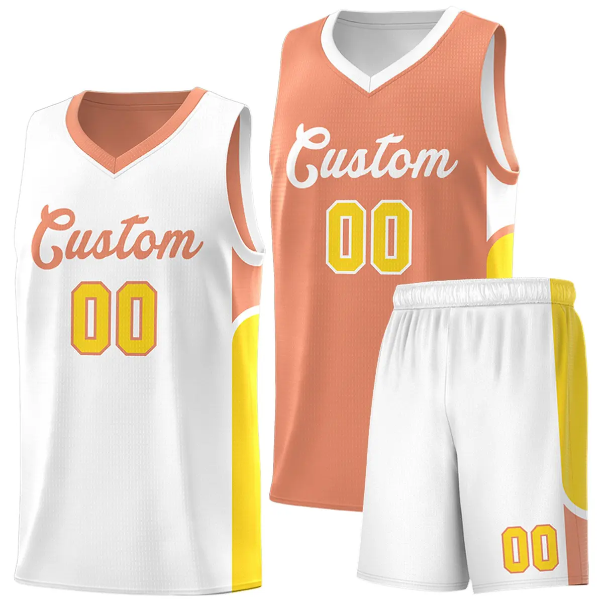Orange White U-shaped Side Pattern Double Side Basketball Jersey