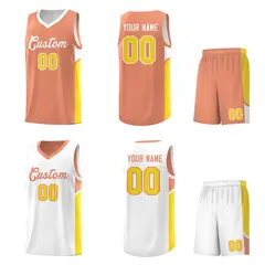Orange White U-shaped Side Pattern Double Side Basketball Jersey 2