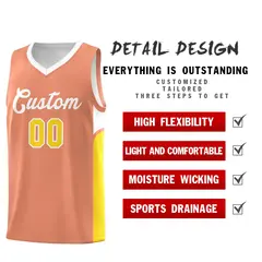 Orange White U-shaped Side Pattern Double Side Basketball Jersey 3