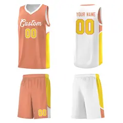 Orange White U-shaped Side Pattern Double Side Basketball Jersey 5