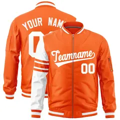 Orange White Varsity Full-Zip Raglan Stripe Letterman Bomber Jacket 1
