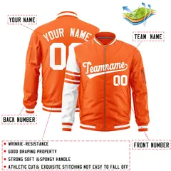 Orange White Varsity Full-Zip Raglan Stripe Letterman Bomber Jacket 2