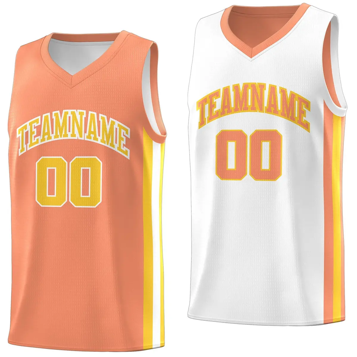 Orange White-Yellow Double Side Basketball Jersey