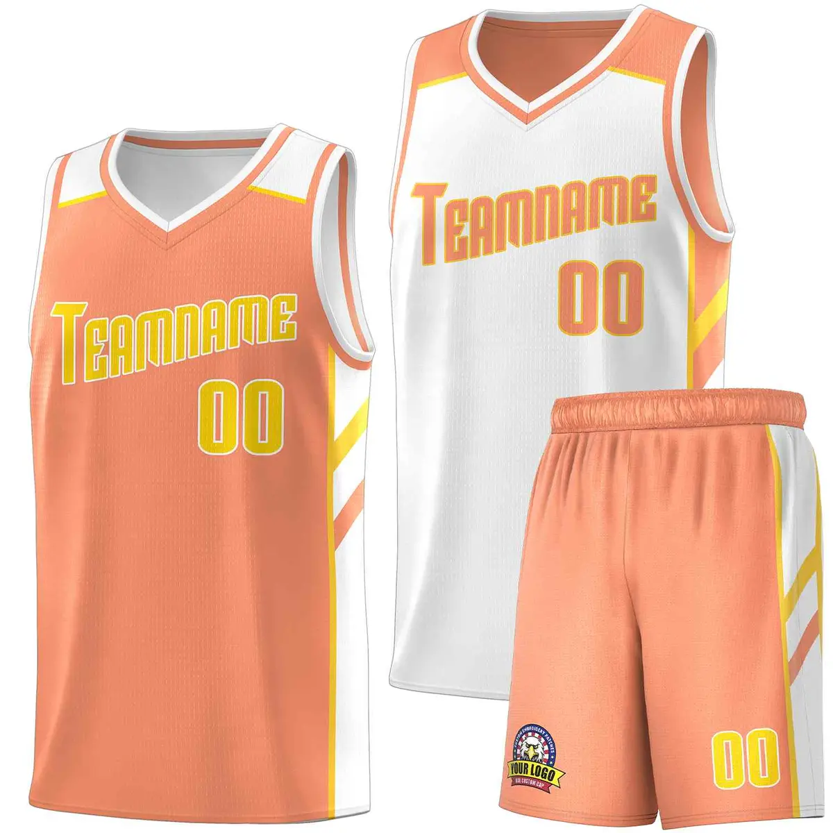 Orange White-Yellow Double Side Men Basketball Jersey Set