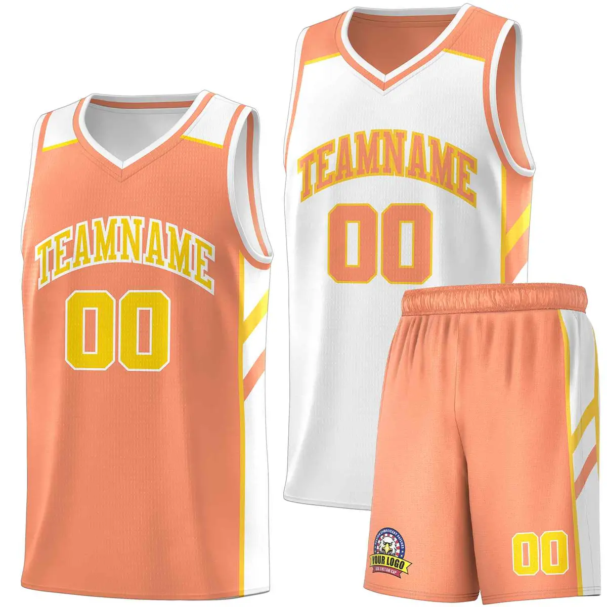 Orange White-Yellow Double Side Men Basketball Jersey Set