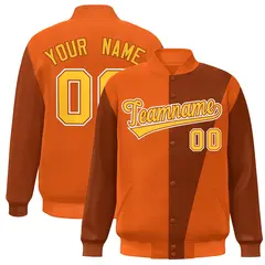 Orange Yellow Color Block Varsity Full-Snap Bomber Jacket