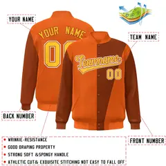 Orange Yellow Color Block Varsity Full-Snap Bomber Jacket 2