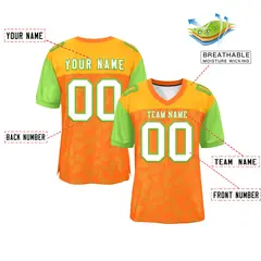 Orange Yellow-Neon Green Raglan Sleeves Camo Football Jersey 2