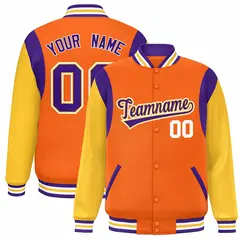 Orange Yellow-Purple Color Block Varsity Baseball Jacket