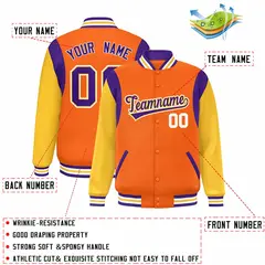 Orange Yellow-Purple Color Block Varsity Baseball Jacket 2