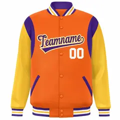 Orange Yellow-Purple Color Block Varsity Baseball Jacket 3