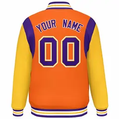Orange Yellow-Purple Color Block Varsity Baseball Jacket 4