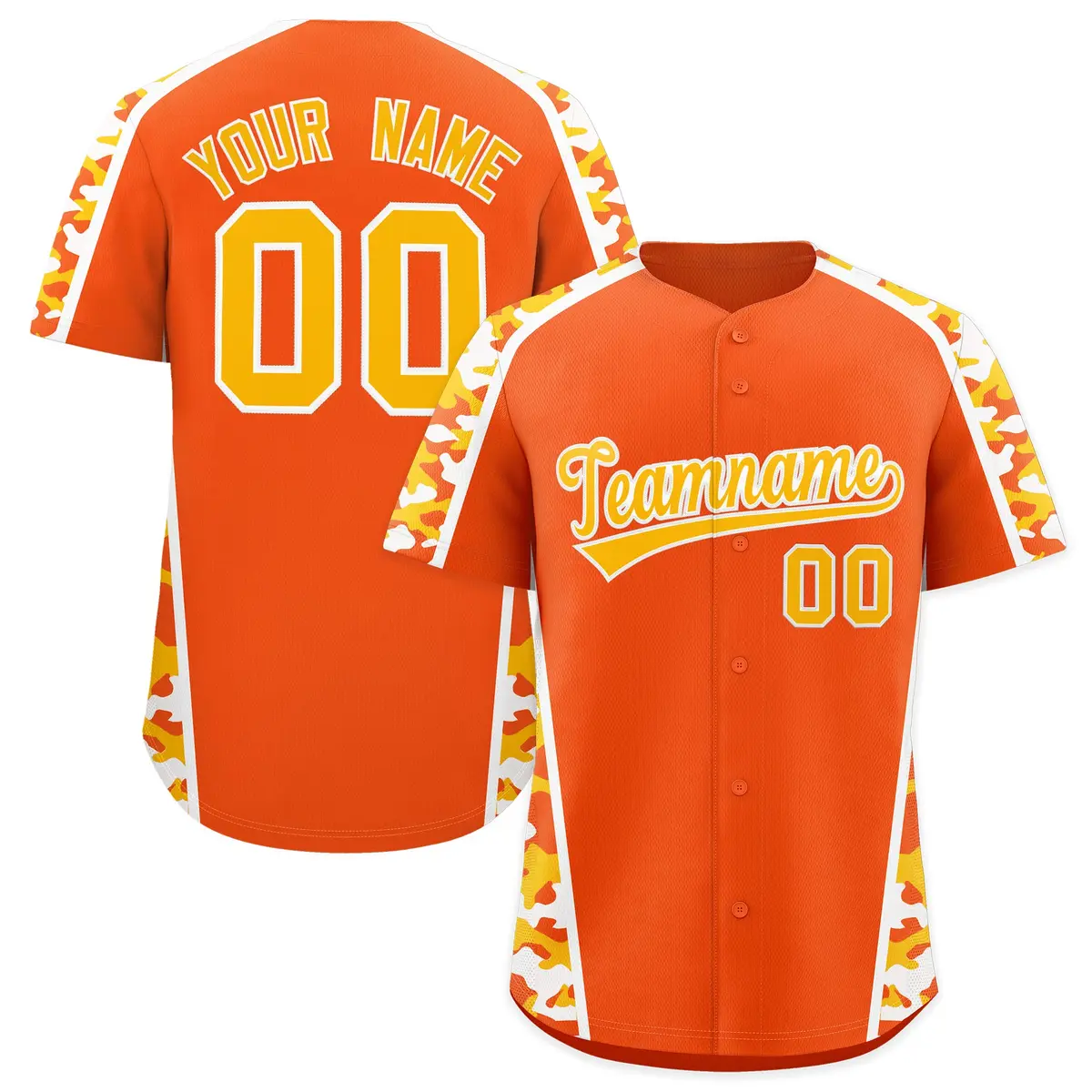 Orange Yellow Side Camo Baseball Jersey