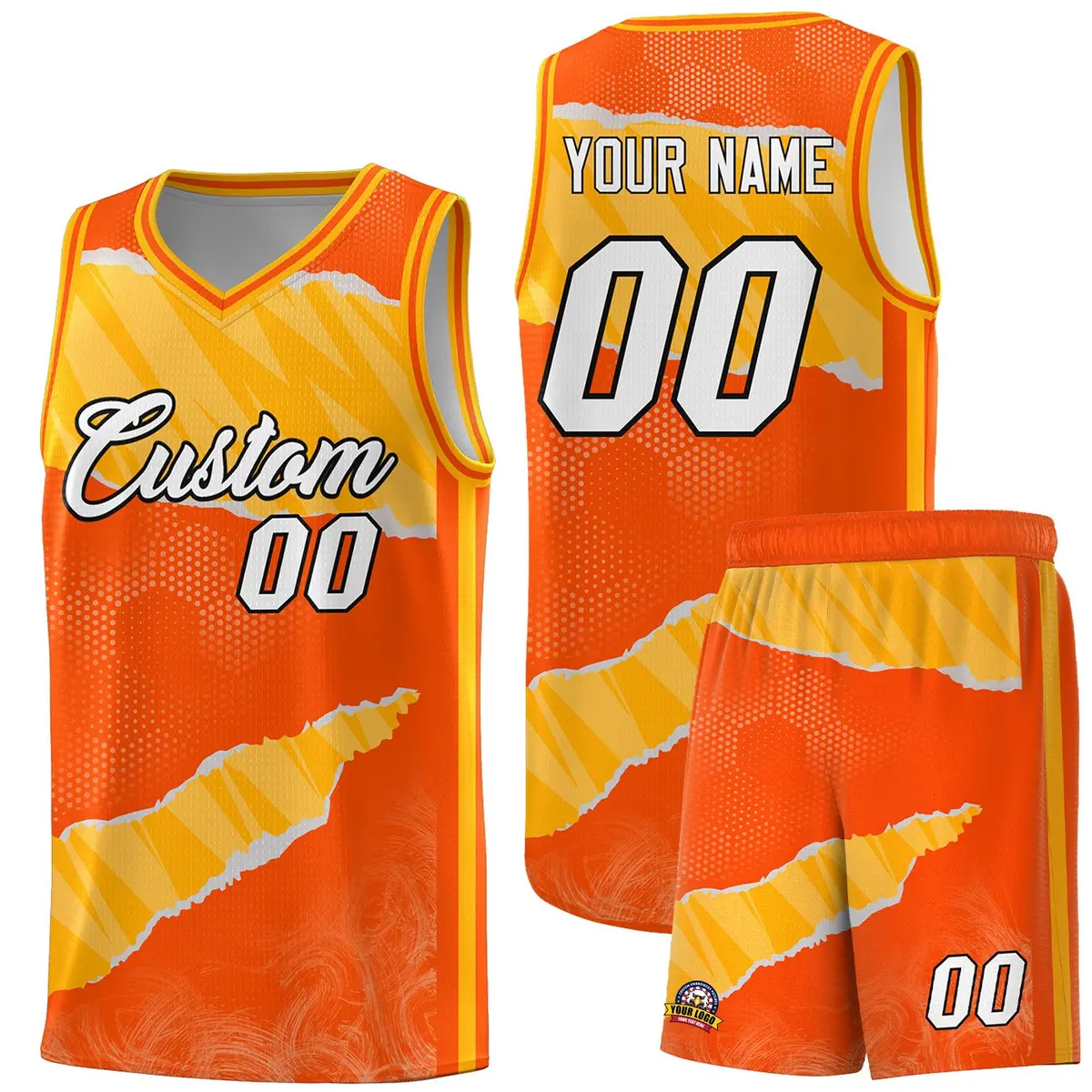 Orange Yellow-White Tear Graffiti Sports Basketball Jersey