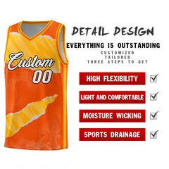 Orange Yellow-White Tear Graffiti Sports Basketball Jersey 2